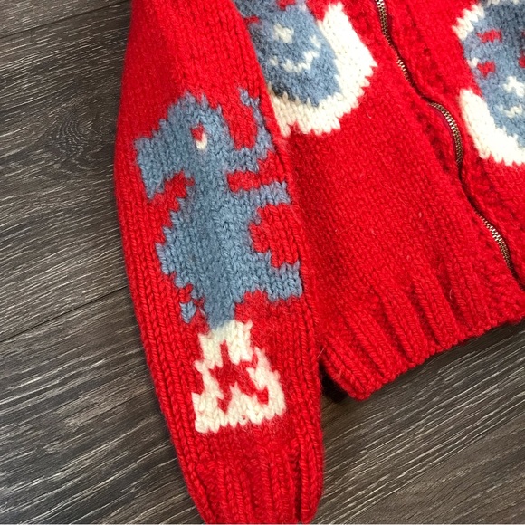 Circus Elephants & Clowns 1920-1950 Vintage Knitted Full Zip Cowichan Sweater - Picture 3 of 4